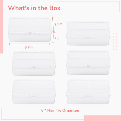 BATTIPAW 6PCS Hair Tie Organizer, Transparent Mini Storage Box, Clear Plastic Container for Home & Office