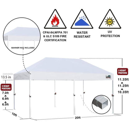 Eurmax USA 10x20ft Pop Up Canopy, Commercial Instant Tent for Outdoor Events, Patented No-Tip Rolling Storage Bag with 6 Sandbags,UV & Water Resistant,Heavy Duty Portable Shelter Gazebo,White