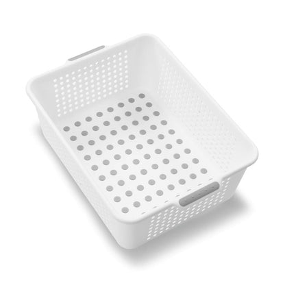 madesmart Medium Storage Basket, Multipurpose Organizer with Soft-Grip Handles, Ventilated Design for Laundry, Bath & Kitchen Storage, White, 14 x 10 x 5"