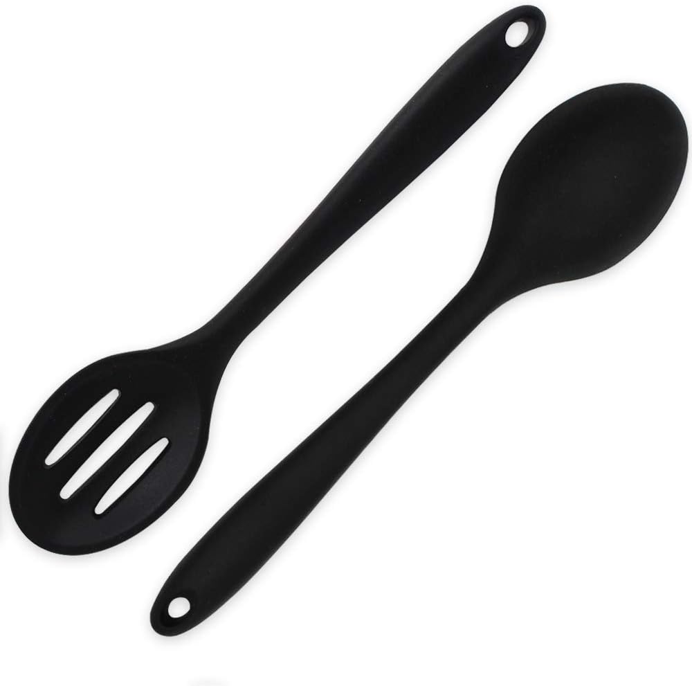 2 Pieces Silicone Nonstick Mixing Spoons, BPA Free, High Heat Resistant, Hygienic Design for Cooking