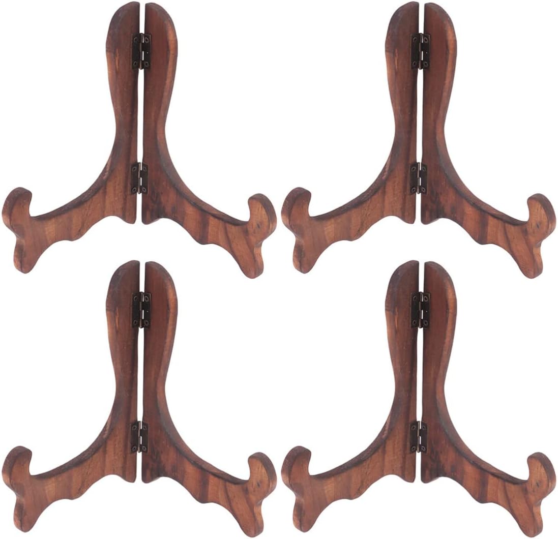 Gatuida 4 Pcs Wooden Display Stand, Plate Holder Easels for Home and Wedding Decorations