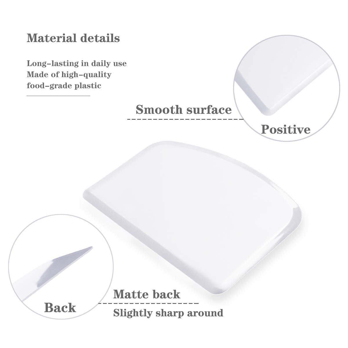 DOERDO Flexible Food Safe Plastic Dough Scraper,for Food Cutting and Cleaning,Multipurpose Food Scrappers(White,3PCS)