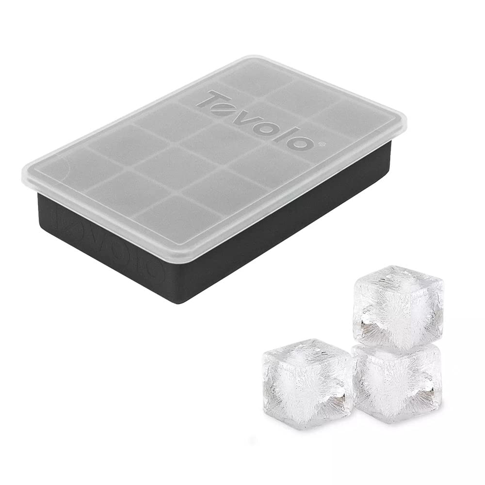 Tovolo Silicone Ice Cube Tray with Lid for Freezer Charcoal Gray, Dishwasher Safe BPA Free Silicone Ice Cube Mold Tray with Cover, Easy Release 1 Inch Ice Cube for Coffee Cocktails Bourbon Whiskey