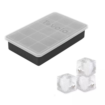 Tovolo Silicone Ice Cube Tray with Lid for Freezer Charcoal Gray, Dishwasher Safe BPA Free Silicone Ice Cube Mold Tray with Cover, Easy Release 1 Inch Ice Cube for Coffee Cocktails Bourbon Whiskey