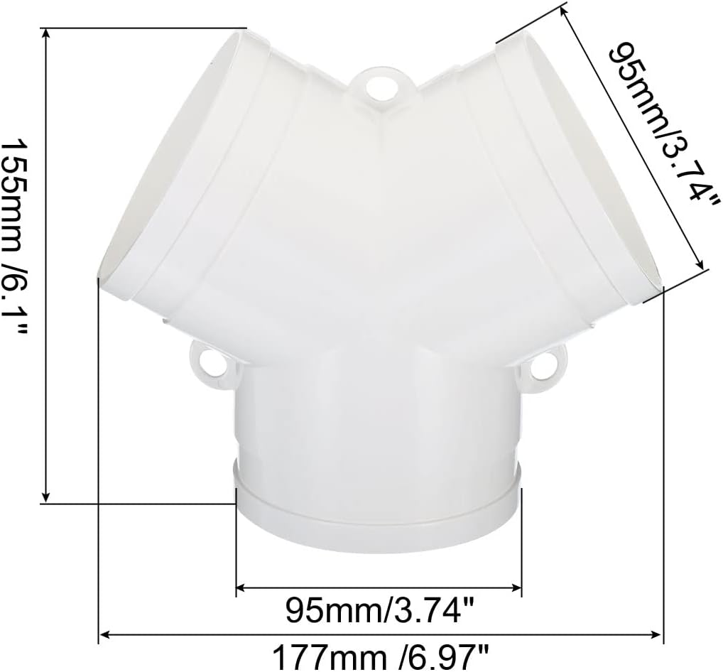 PATIKIL 4 Inch Y Connector Duct Splitter, 3 Way Air Vent Hose Adapter for Dryer Exhaust Fan HVAC Systems, White