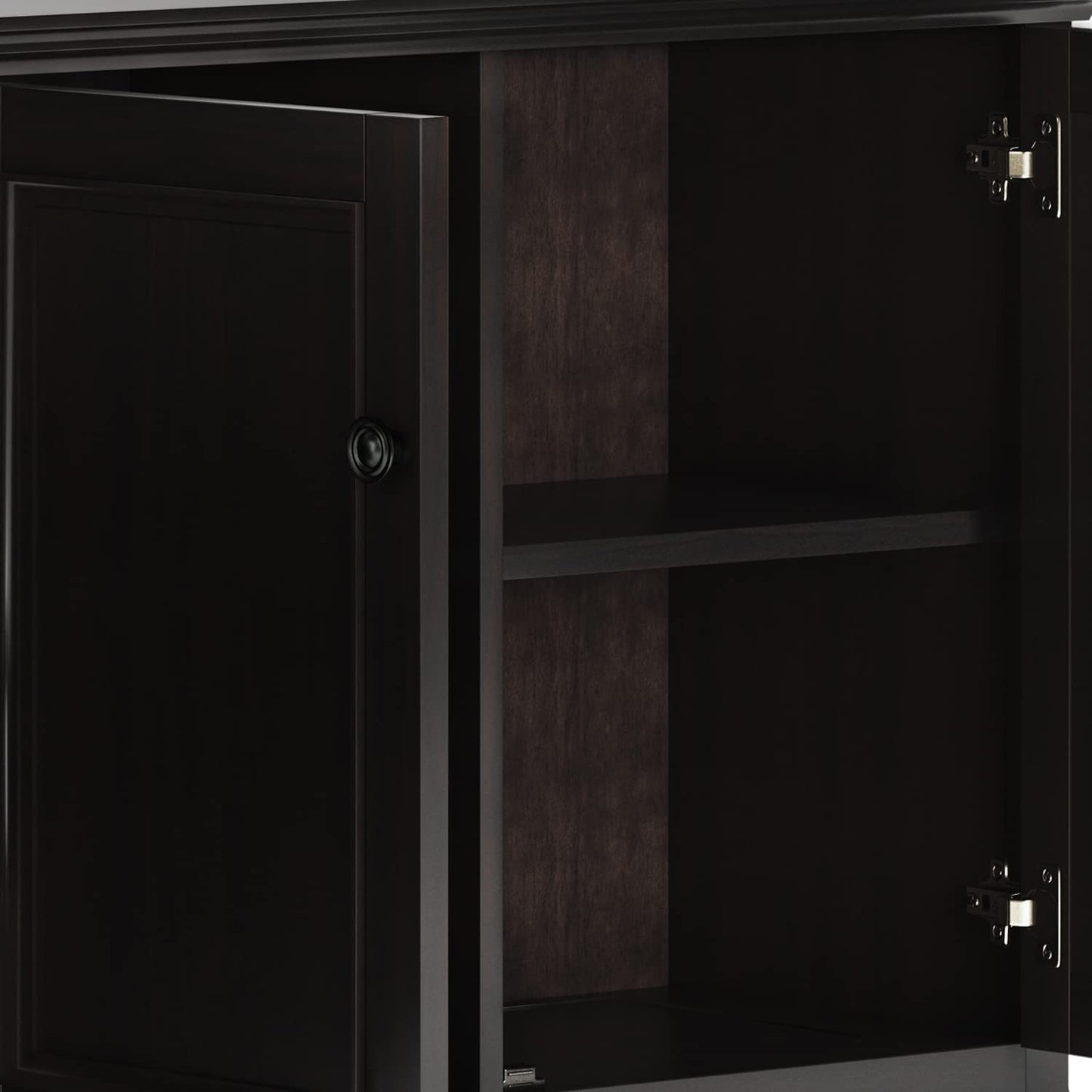SIMPLIHOME Amherst 60-inch Wide Solid Wood 3-Door Storage Cabinet in Hickory Brown, Transitional-Style Buffet Sideboard for Living Room, Dining Room or Entryway