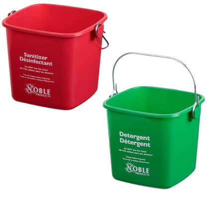 Noble Products KP97RDNBL/KP97GNNBL Square Pail for Cleaning, Detergent and Sanitizing, 3quart, Small, Red and Green, Set of 2