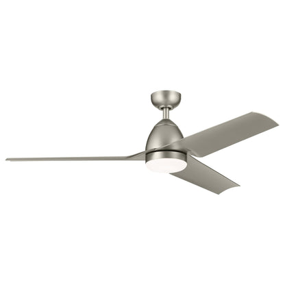 54 Inch Fit Ceiling Fan with CCT Selectable Light Module, 3 Blade Modern Fan, Satin Etched Cased Opal Glass in Brushed Nickel with Silver Blades (54" W x 13.25 H), 310254NI