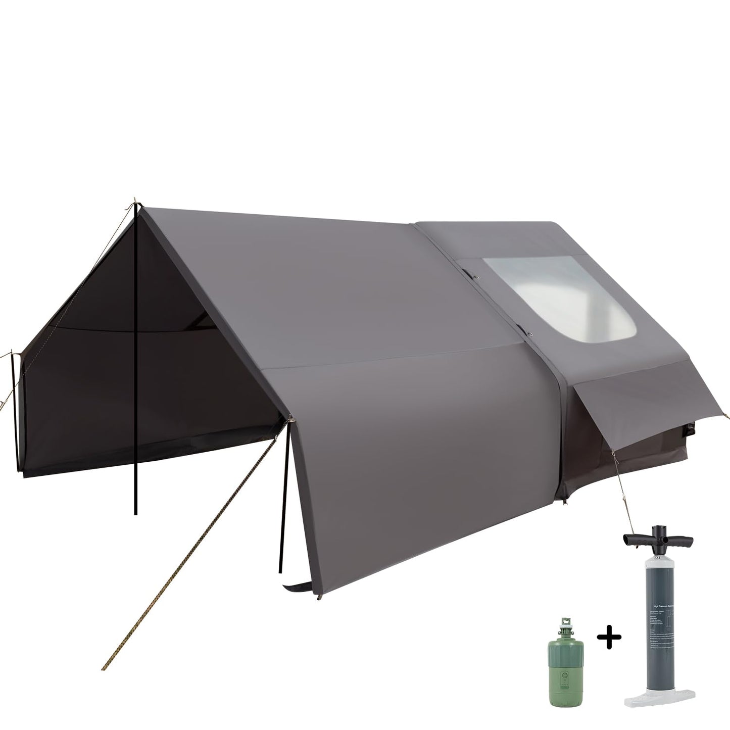 Inflatable Camping Tent Tarps for 4-6 Person, with Electric Air Pump, Extended Canopy, 4 Season Waterproof Windproof, Clear Skylight & 420D Oxford Waterproof, Air Tent with Mesh Windows/Doors