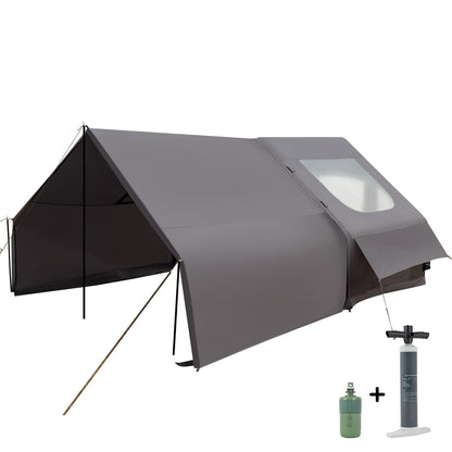 Inflatable Camping Tent Tarps for 4-6 Person, with Electric Air Pump, Extended Canopy, 4 Season Waterproof Windproof, Clear Skylight & 420D Oxford Waterproof, Air Tent with Mesh Windows/Doors