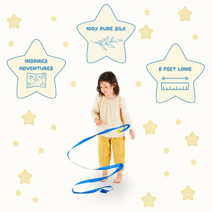 Sarah's Silks Starry Night Streamer - Pretend Play, Dance, Baton Stick Twirling, and Gymnastics Party Favors | 100% Silk and Wood Montessori and Waldorf Toys, 1 Piece