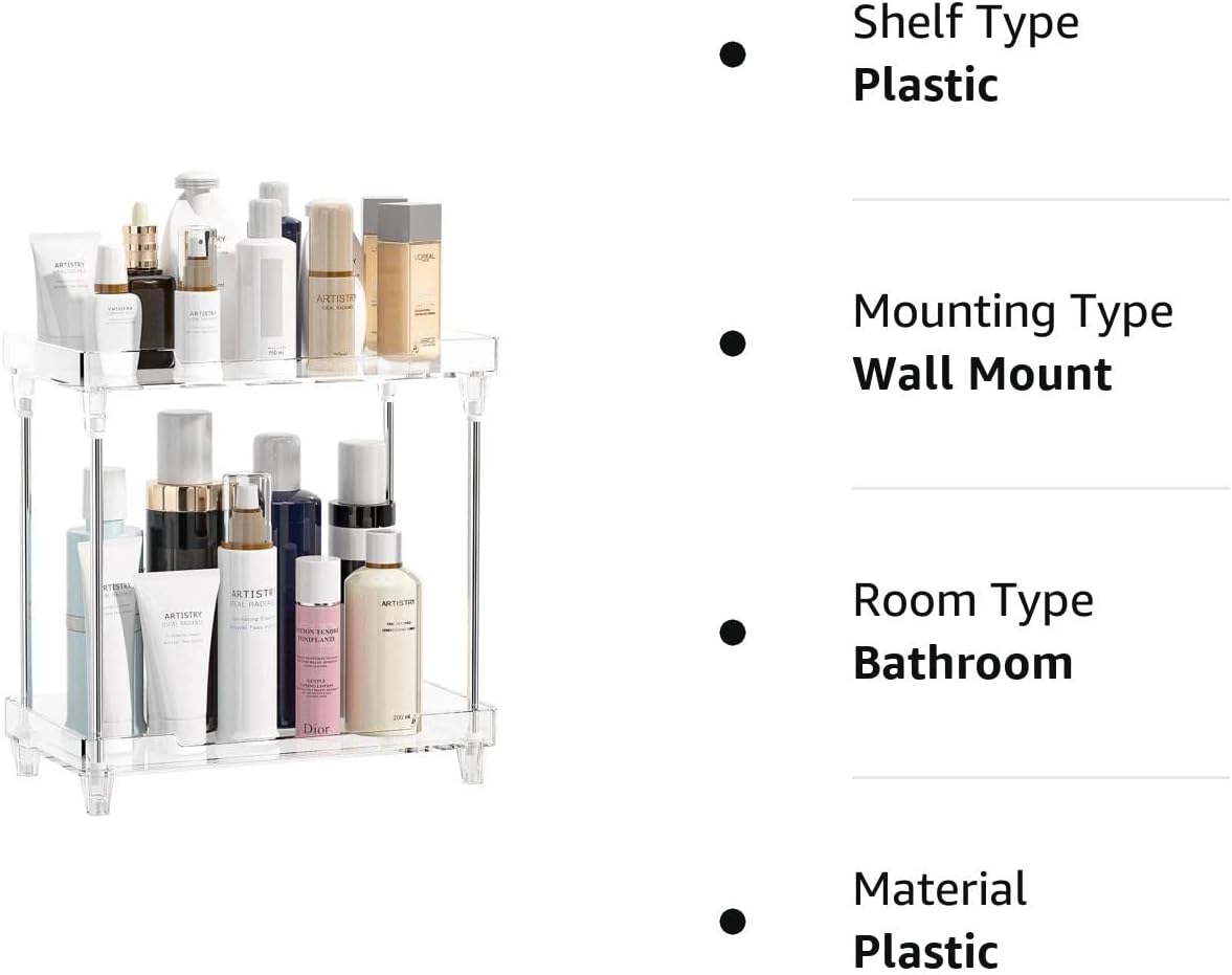 Multi-Functional Bathroom Organizer Countertop for Makeup, Skincare, and More, Acrylic 2-Tier Vanity Tray