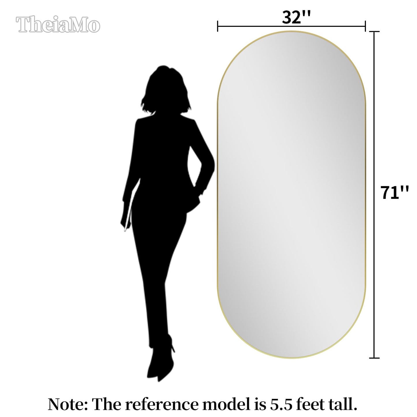 TheiaMo Oval Full Length Mirror, 71"×32" Wall-Mounted Mirror with Gold Frame in Shiny Gold, Ultra-Clear Explosion-Proof Dressing Mirror, Simple & Classic Deco for Cloakroom/Bedroom/Living Room
