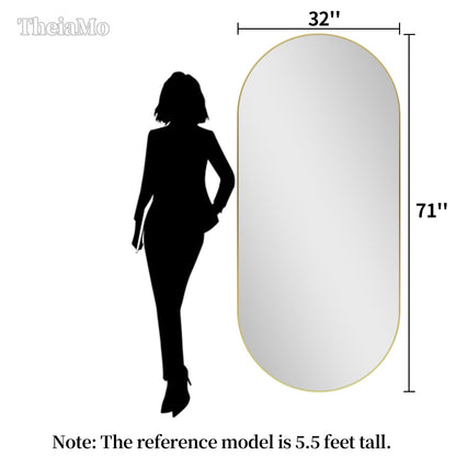 TheiaMo Oval Full Length Mirror, 71"×32" Wall-Mounted Mirror with Gold Frame in Shiny Gold, Ultra-Clear Explosion-Proof Dressing Mirror, Simple & Classic Deco for Cloakroom/Bedroom/Living Room