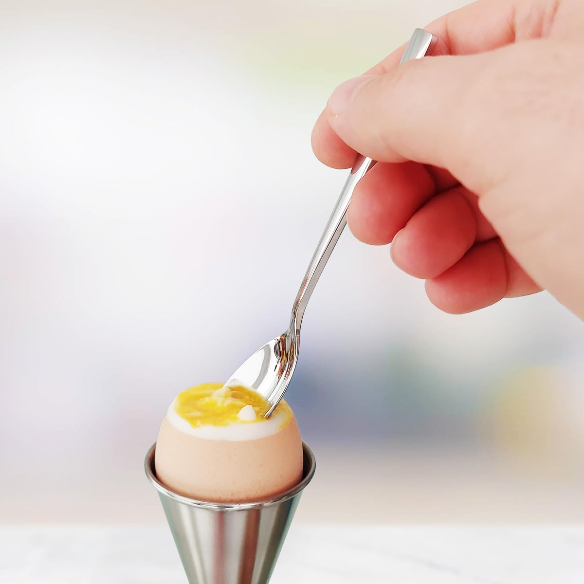 NobleEgg Egg Cups for Soft Boiled Eggs, All Sizes, Topper, Spoons, 18/8 Stainless Steel, Set for 2