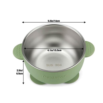 PandaEar 3 Pack Stainless Steel Baby Suction Bowls, Non-Slip Child Food Bowl with Silicone Sleeve for Kids Toddlers Infants, Unbreakable & Mess Free (Blue Green Beige)