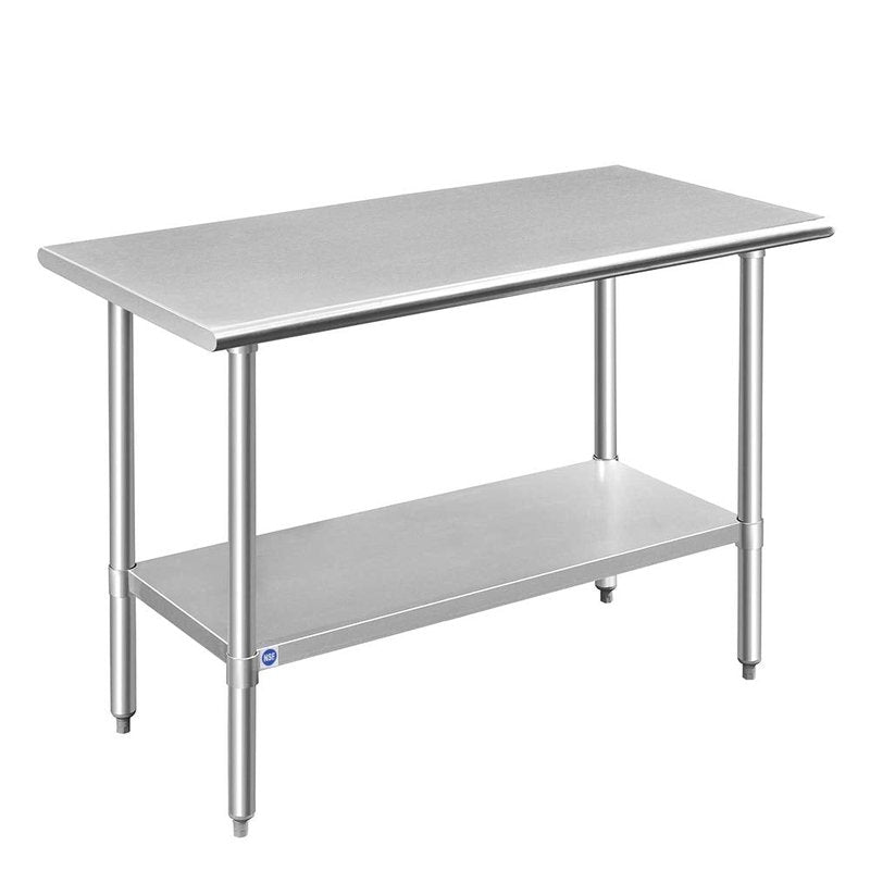 ROCKPOINT Stainless Steel Table for Prep & Work 24x48 Inches, NSF Metal Commercial Kitchen Heavy Duty Table with Adjustable Under Shelf and Table Foot for Restaurant, Home and Hotel