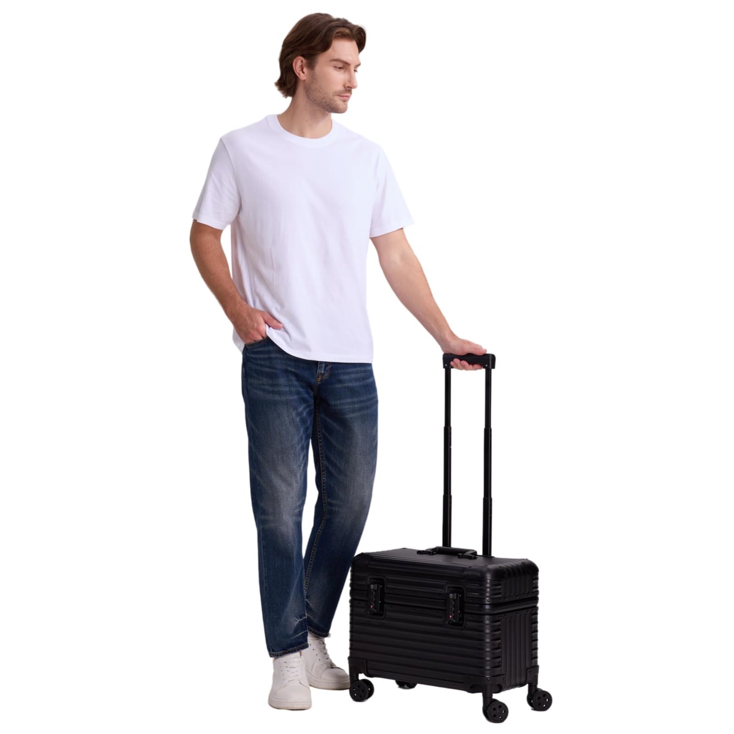 Perle Path Full Aluminum Camera Carry-On Luggage DSLR Shockproof TSA lock Photography Gear Case with Removable Dividers & 360° detachable Wheels Luggage Rolling trolley case storage case (black)
