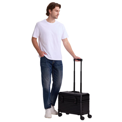 Perle Path Full Aluminum Camera Carry-On Luggage DSLR Shockproof TSA lock Photography Gear Case with Removable Dividers & 360° detachable Wheels Luggage Rolling trolley case storage case (black)