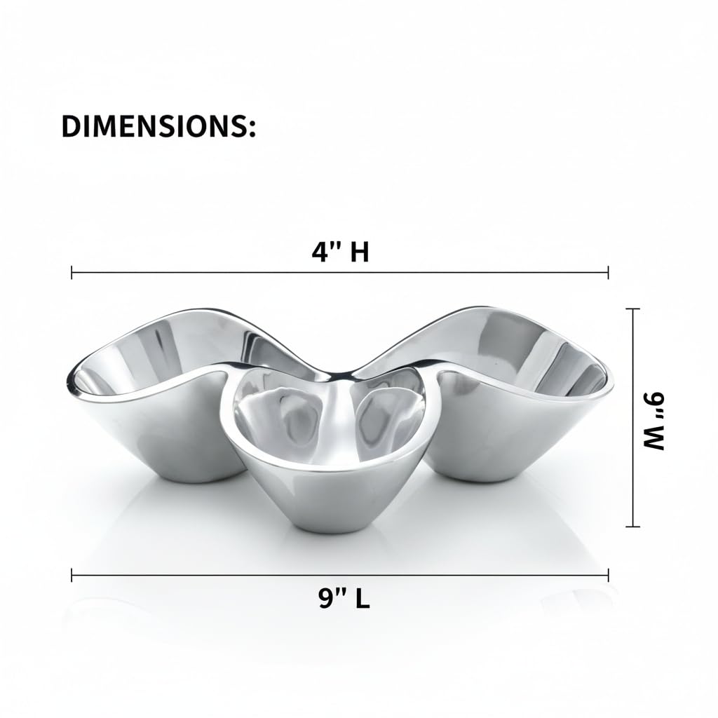 nambe Bella Triple Condiment Server | 3 Part Divided Serving Tray for Condiments, Dips, Appetizers, and Snacks | Made of Metal Alloy | Designed by Steve Cozzolino