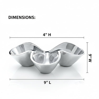 nambe Bella Triple Condiment Server | 3 Part Divided Serving Tray for Condiments, Dips, Appetizers, and Snacks | Made of Metal Alloy | Designed by Steve Cozzolino