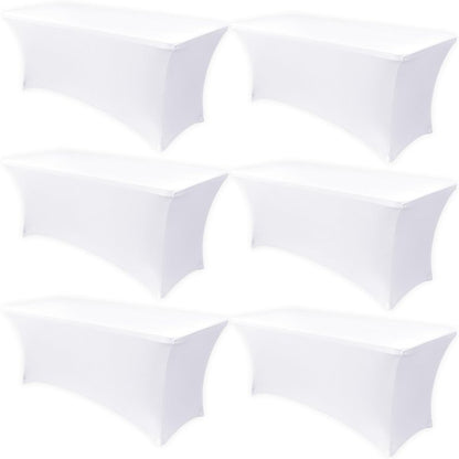 Obstal 6 Pack Stretch Spandex Table Covers for 6 Foot Tables - 6 FT Universal Rectangular Fitted Tablecloth Protector for Wedding, Banquet, Party (White, 72 Length x 30 Width x 30 Height Inches)