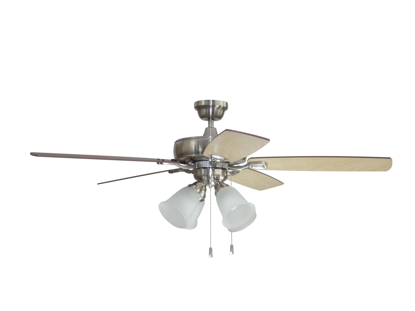 Craftmade Twist N Click 52 in. Brushed Polished Nickel Finish Dual Mount (Flat or Angled Ceiling) Indoor Ceiling Fan with Light Kit and Pull Chains Included
