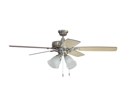 Craftmade Twist N Click 52 in. Brushed Polished Nickel Finish Dual Mount (Flat or Angled Ceiling) Indoor Ceiling Fan with Light Kit and Pull Chains Included