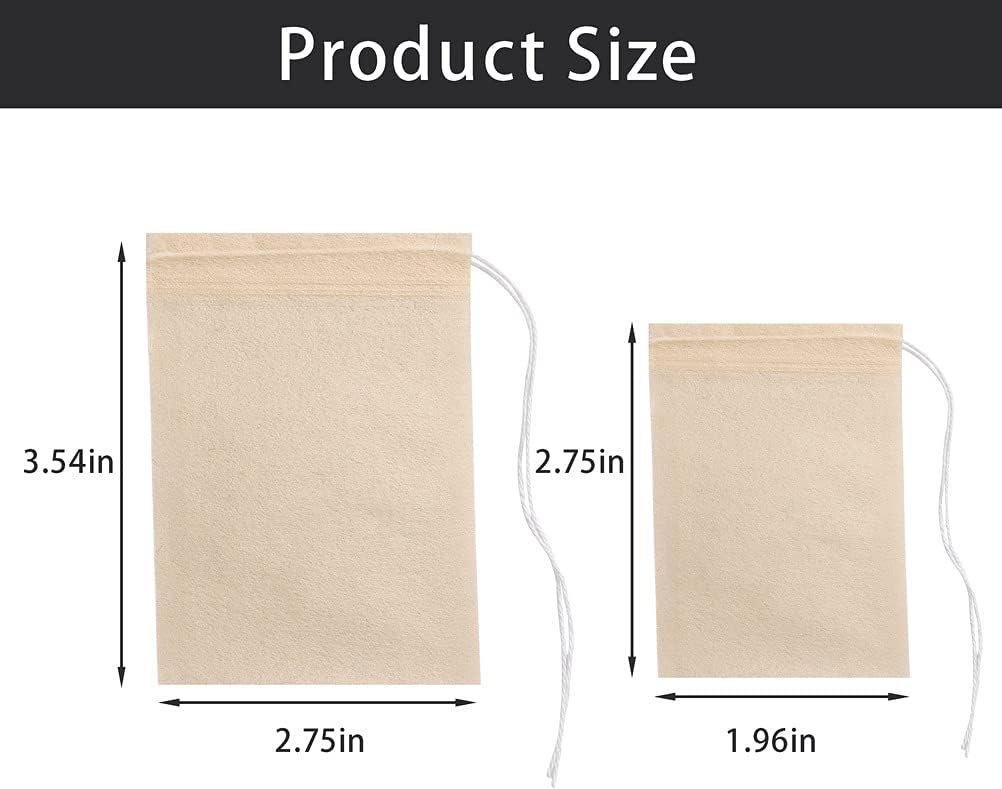 200 (3.54x2.75 inch/1.96x2.75 inch) Pcs Loose Leaf Tea Bags, Disposable Tea Filter Bags with Drawstring Unbleached Tea