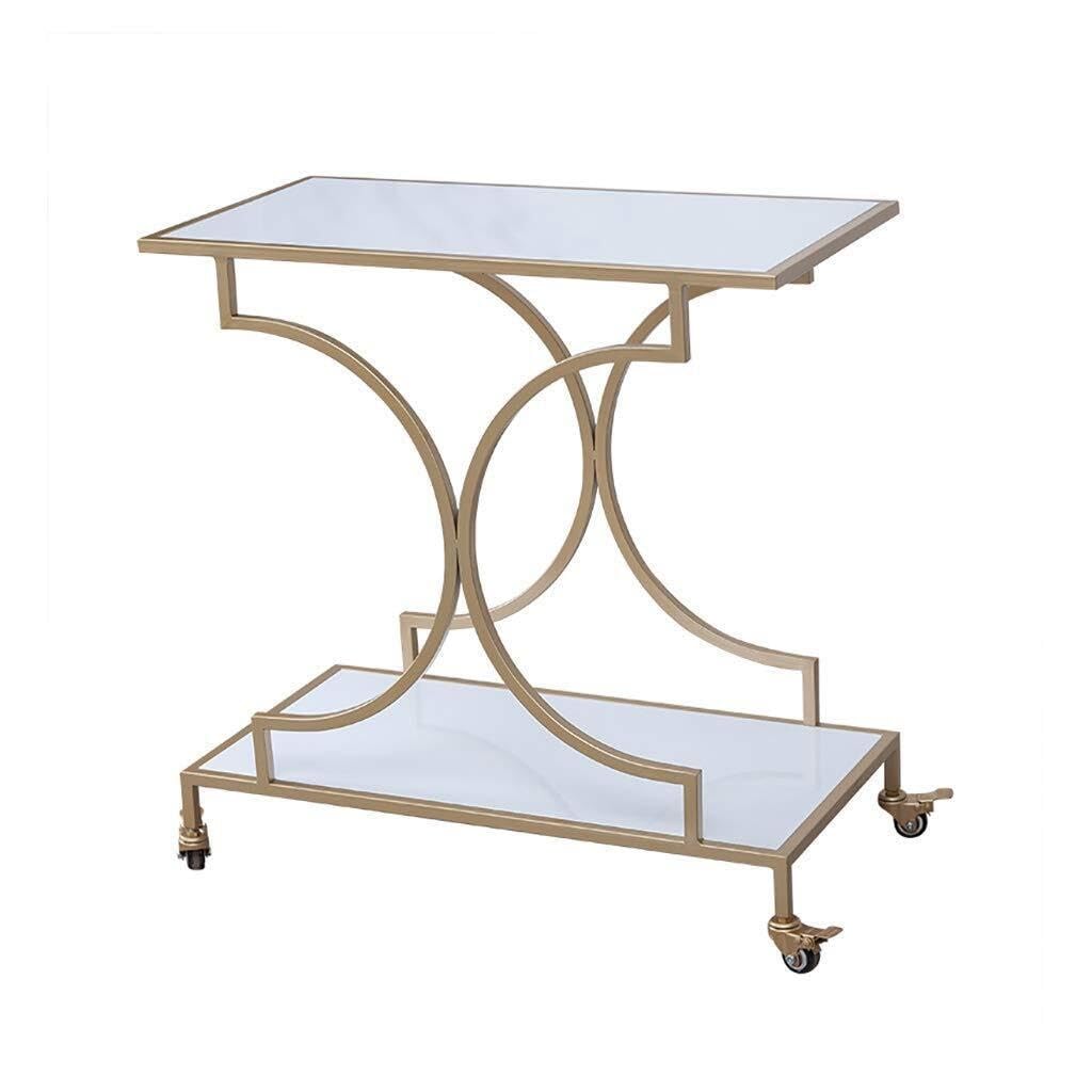 XYWGBMS 2-Layer Metal Service Trolley with White Marble Slab & Gold Nano-Coated Handrail, Multi-Function Cart for Kitchen, Hotel, Bar