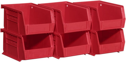 Akro-Mils 30210 AkroBins Plastic Storage Bins, Space-Saving Stackable Bins for Garage, Pantry, Craft Organization, 5" x 4" x 3", Red, 6-Pack