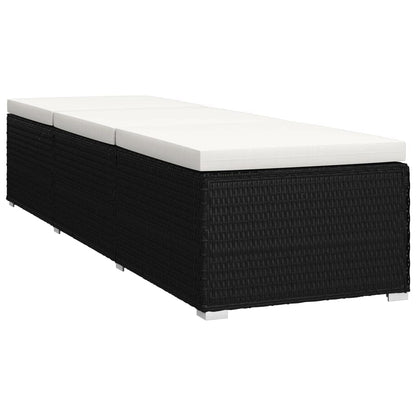 Yisssmeng Adjustable Sun Lounger with Side Tea Table, Black PE Rattan Patio Lounge Chair with Cream White Cushion, Reclining Outdoor Sunbed for Garden, Poolside, and Deck, 76.8 x 23.6 Inches
