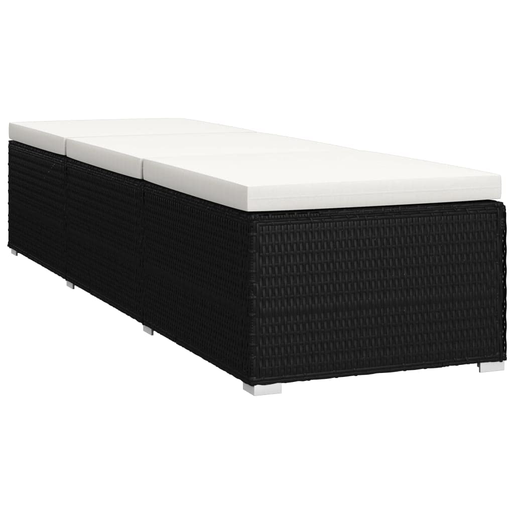 HFUDPOF Adjustable Sunbed with Side Table and Cushion, Black Sun Lounger Set with Tea Table for Outdoor Relaxation, PE Rattan Chaise Lounge