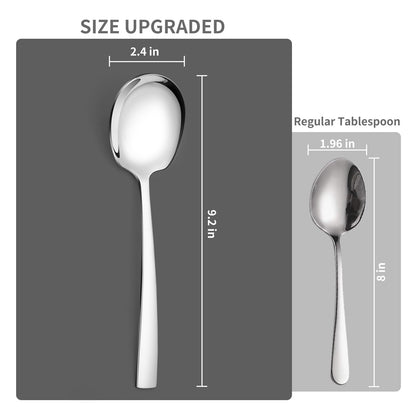 Keyoxy 8 Piece Stainless Steel Serving Spoons Set - 8 Large Spoons, 9.2-Inch, Dishwasher Safe, for Parties/Kitchen/Buffet/Catering