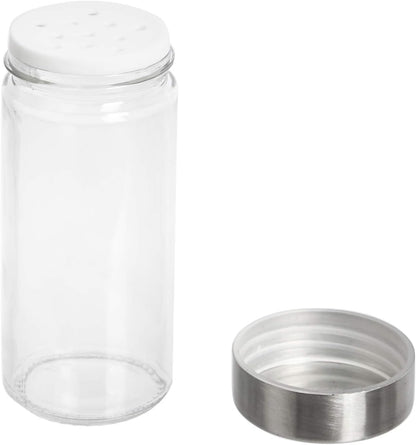20 Amazon Basics Jars Spice Rack Organizer, Space-Saving Kitchen Organizer with Glass Spice Jars, Sturdy, Silver