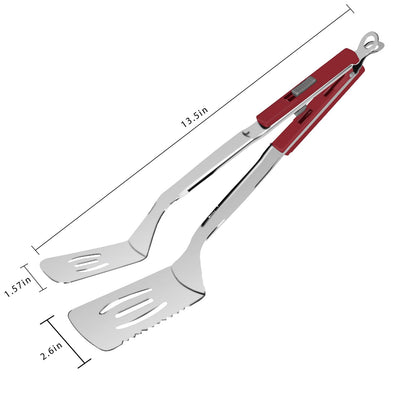 13.5-inch Stainless Steel Tongs for Cooking – Versatile Metal Spatula Tongs for Flipping, Picking Up, Cutting, and Stir-Frying Meats and Other Foods. Kitchen Tongs Durable and Multifunctional.(Red)