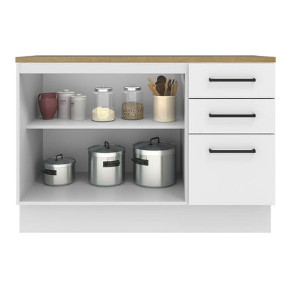 Madesa Hazel Kitchen Storage Buffet Base Cabinet with Adjustable Feet 47 Inch Engineered Wood Slab Doors Painted Finish Floor Mount Removable Plinth - White