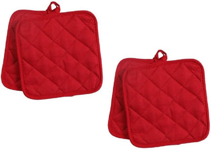 Pack of Four Red Cotton Pot Holders (2 Sets of 2) for Home Store