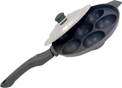 Appam Pan, Non Stick Ebelskiver Maker, 7 Cavity Paniyaram Pan with Stainless Steel Lid