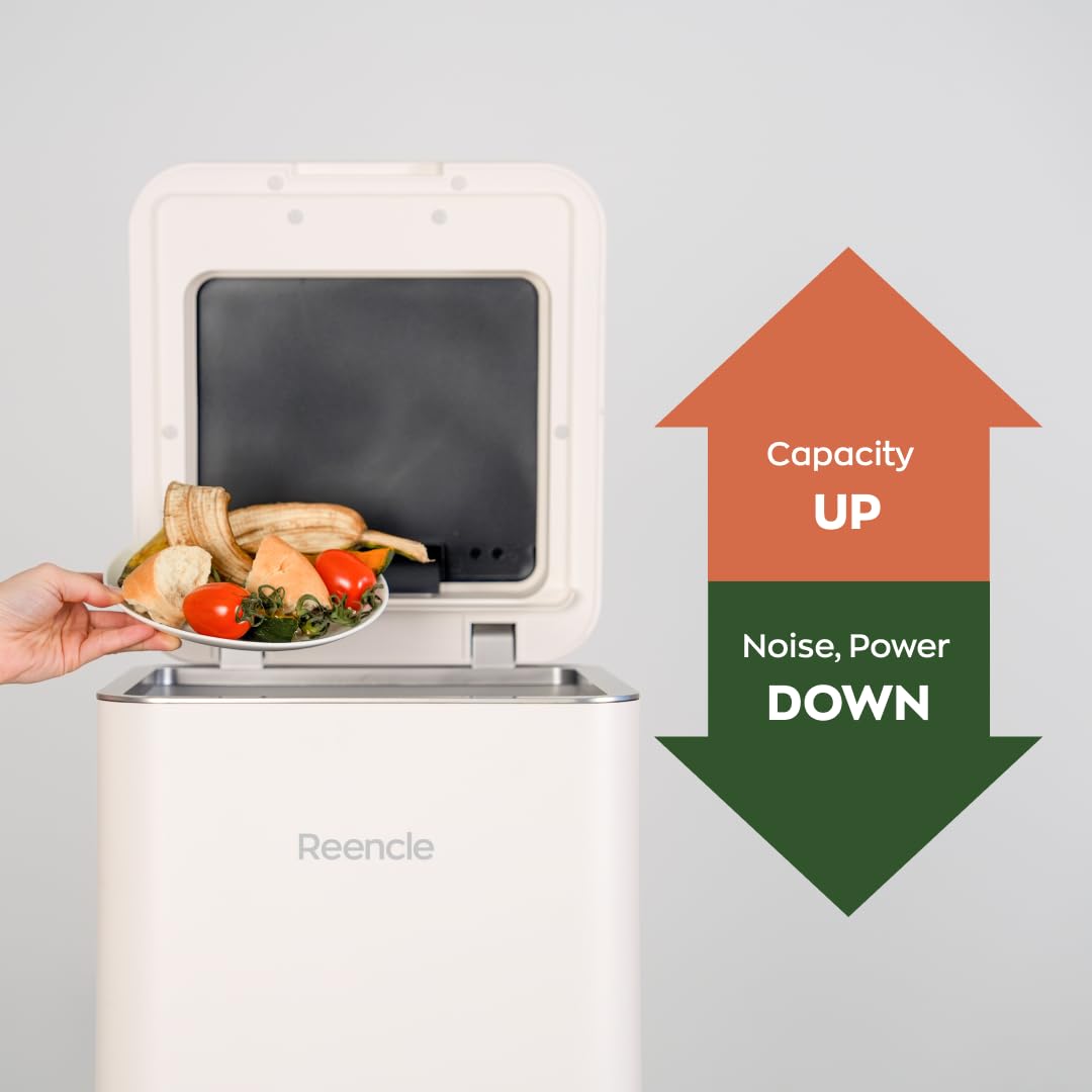 Reencle Gravity Electric Composter - 22L Kitchen Composter– Decomposes 3.3 lbs Daily, Odorless & Quiet Indoor Composting, Rapid Decomposition with All-New Compost Starter 2.0 + Booster Pack (Beige)