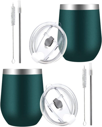 PLATINIUM Stainless Steel Wine Tumbler (2 Pack), 12oz Vacuum Insulated with 2 in 1 Lid and Straw, Perfect for Travel &