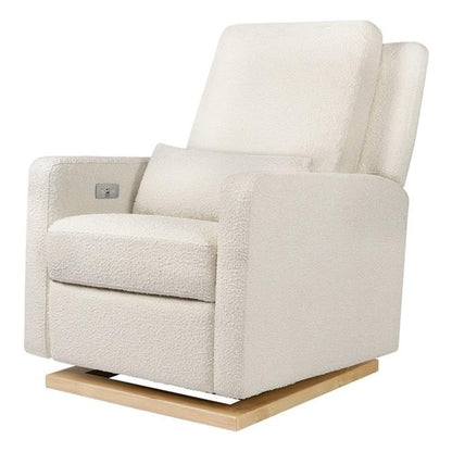 Babyletto Sigi Electronic Power Recliner and Glider with USB Port in Ivory Boucle with Light Wood Base, Greenguard Gold and CertiPUR-US Certified