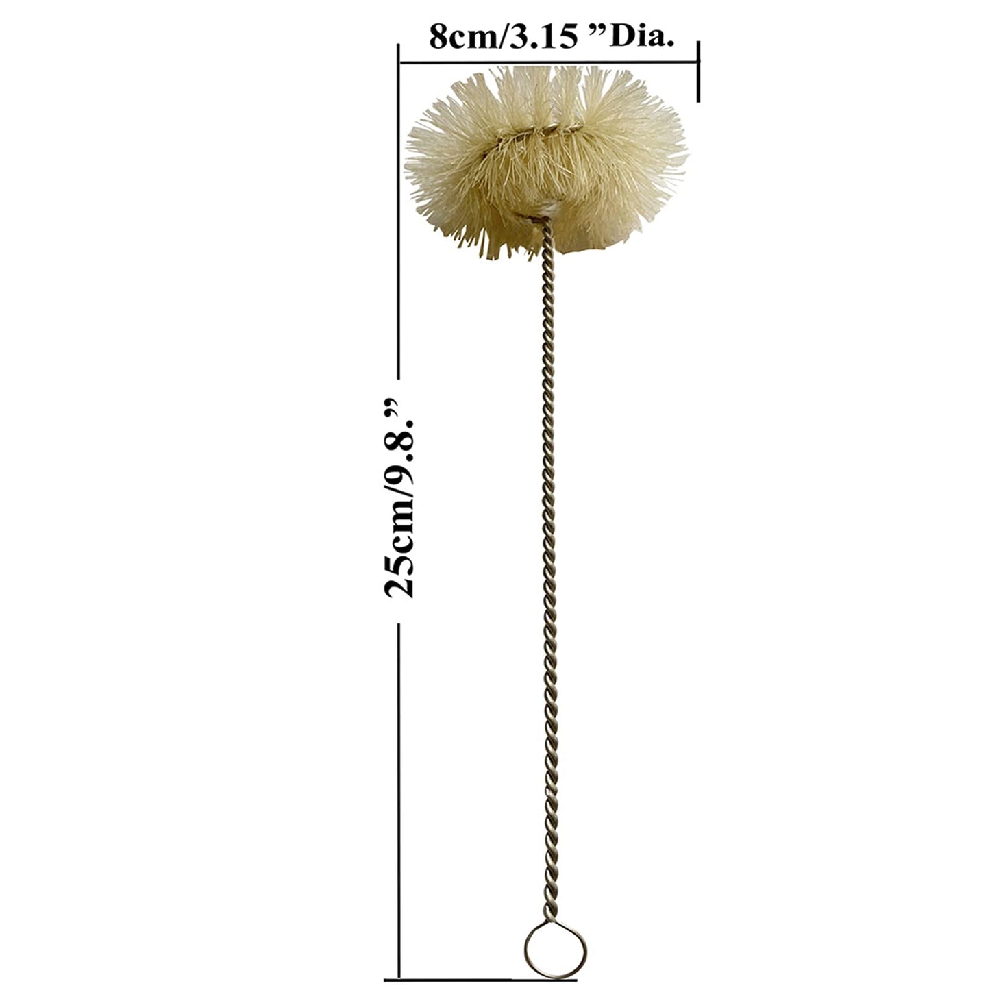 NewFerU Stainless Steel Soda Bottle Cleaning Brush in Natural Boar Bristle Wool Tip, Long Handle, Flexible Bendable Thick Wire Cleaner for Narrow Neck Water Baby Bottles Straw Pipe Tube Flask (Round)