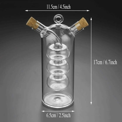 WINAKUI Olive Oil and Vinegar Dispenser Cruet Bottles, 2 in 1 Transparent Dual Glass for Kitchen Cooking Container