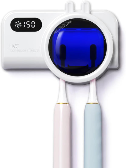 Toothbrush Holder & UV Sanitizer, FullHouse Toothbrush Cleaner with Air Drying and Rechargeable, Bathroom Wall Mounted