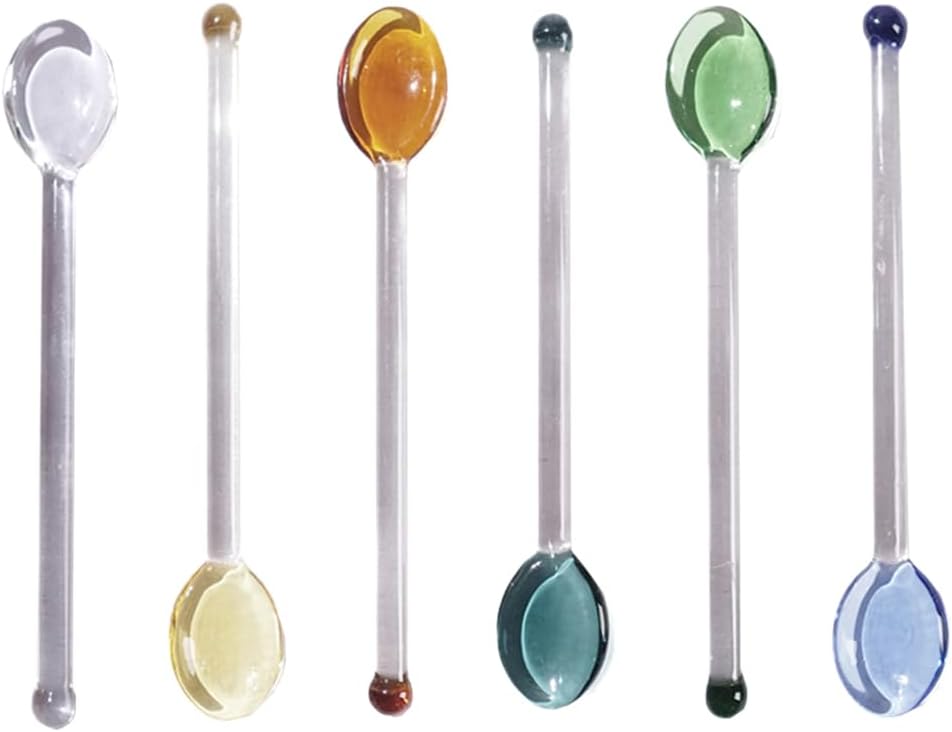 6Pcs Coffee Spoon Glass Tasting Spoon Set, Teaspoon Stirring Spoon for Tea, Dessert, Cocktail