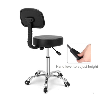 Kaleurrier Rolling Stools with Back Rest, Swivel Adjustable Heavy Duty Stool Chair for Hair Beauty Salon Kitchen Bar Counter Medical Barber Garage Shop Office Use - with Wheels(Black)