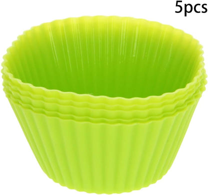 Utoolmart Silicone Cupcake Cups, Reusable Non-stick Baking Liners for Party Halloween Christmas, Green 5 Pcs