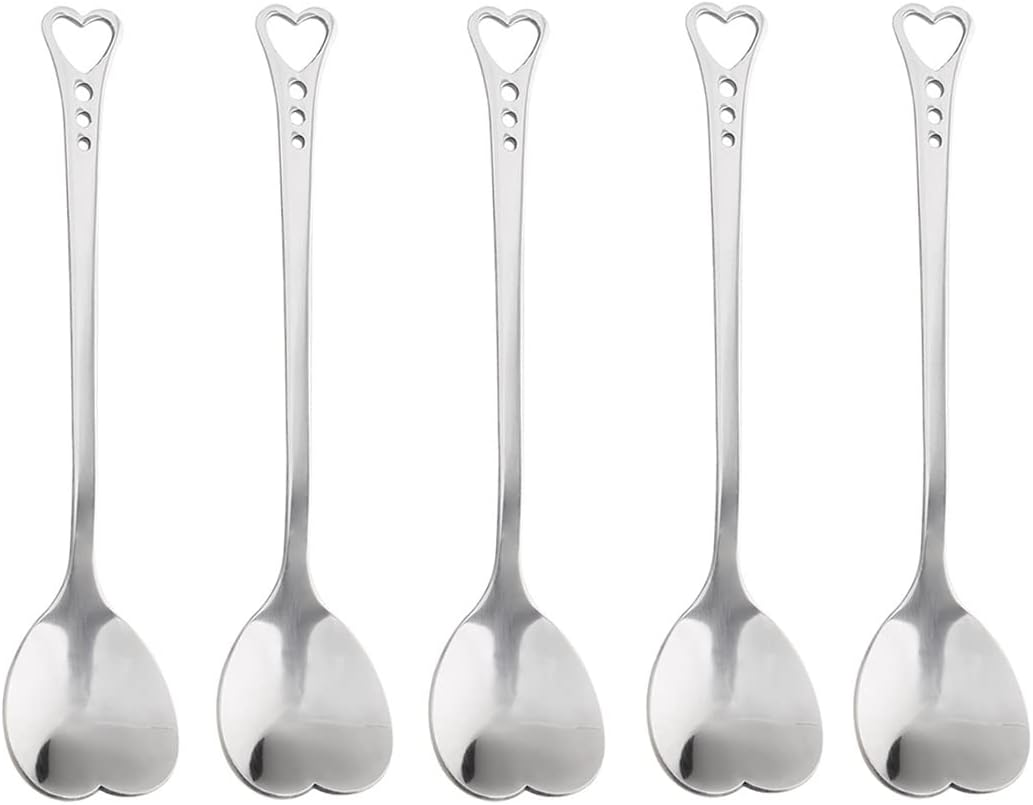 10-Piece Heart-Shaped Stainless Steel Dessert Spoon Set - Elegant Design for Home, Restaurant, Cafe