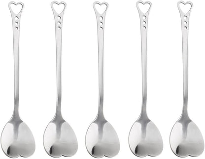 10-Piece Heart-Shaped Stainless Steel Dessert Spoon Set - Elegant Design for Home, Restaurant, Cafe